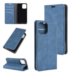 For iPhone 12 / 12 Pro Retro-skin Business Magnetic Suction Leather Case with Holder & Card Slots & Wallet(Dark Blue) (OEM)