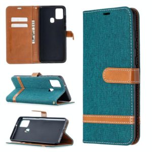 For Samsung Galaxy A21s Matching Denim Texture Horizontal Flip PU Leather Case with Holder & Card Slots & Wallet & Lanyard(Green) (OEM)