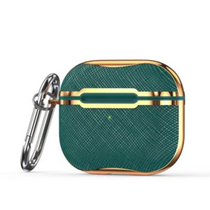 Cloth Texture Electroplating Frame Earphone Protective Case with Hook For AirPods 3(Green + Gold) (OEM)