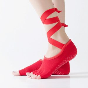 Yoga Five-Finger Socks Open-Toe Lace-Up Dance Socks Particle Non-Slip Socks, Size: One Size(Red) (OEM)