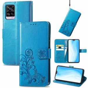 For vivo S7 Four-leaf Clasp Embossed Buckle Mobile Phone Protection Leather Case with Lanyard & Card Slot & Wallet & Bracket Function(Blue) (OEM)