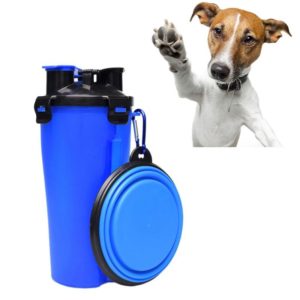 Pet Outdoor Portable Dual-use Water and Food Cup with A Folding Bowl (Blue) (OEM)