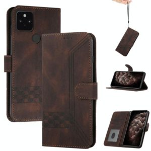 For Google Pixel 5 XL Cubic Skin Feel Flip Leather Phone Case(Dark Brown) (OEM)