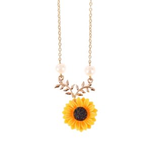 Delicate Sunflower Pendant Necklace Women Creative Imitation Pearls Jewelry Necklace(Gold) (OEM)