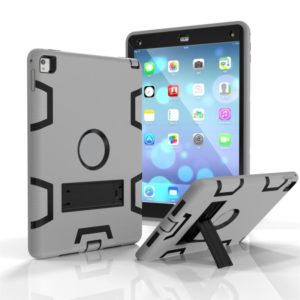 For iPad 9.7(2017) Shockproof PC + Silicone Protective Case，with Holder(Gray Black) (OEM)