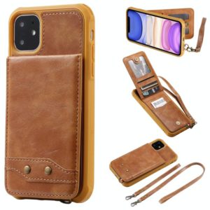 For iPhone 11 Vertical Flip Wallet Shockproof Back Cover Protective Case with Holder & Card Slots & Lanyard & Photos Frames(Brown) (OEM)