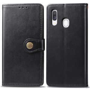 Retro Solid Color Leather Buckle Mobile Phone Protection Leather Case with Photo Frame & Card Slot & Wallet & Bracket Function for Galaxy A40(Black) (OEM)