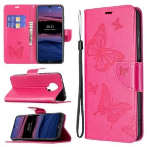 For Nokia G20 / G10 Embossing Two Butterflies Pattern Horizontal Flip PU Leather Case with Holder & Card Slot & Wallet & Lanyard(Rose Red) (OEM)