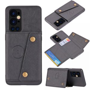 For OnePlus 9 Pro Double Buckle PU + TPU Shockproof Magnetic Protective Case with Card Slot & Holder(Black) (OEM)