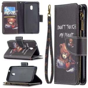 For Nokia C1 Plus Colored Drawing Pattern Zipper Horizontal Flip Leather Case with Holder & Card Slots & Wallet(Bear) (OEM)