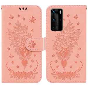 For Huawei P40 Pro Butterfly Rose Embossed Leather Phone Case(Pink) (OEM)