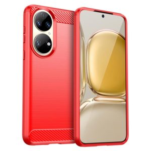 For Huawei P50E Brushed Texture Carbon Fiber TPU Case(Red) (OEM)