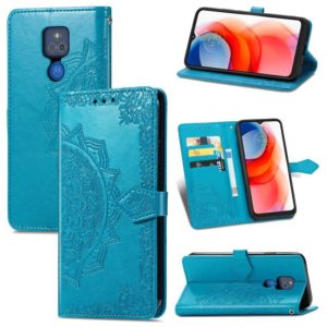 For Motorola Moto G Play 2021 Mandala Flower Embossed Horizontal Flip Leather Case with Holder & Three Card Slots & Wallet & Lanyard(Blue) (OEM)
