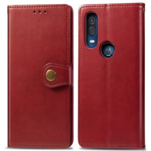 Retro Solid Color Leather Buckle Mobile Phone Protection Leather Case with Lanyard & Photo Frame & Card Slot & Wallet & Bracket Function for Motorola Moto P40(Red) (OEM)