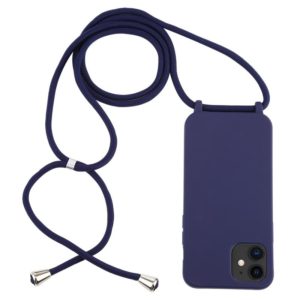For iPhone 12 mini Candy Colors TPU Protective Case with Lanyard(Dark Blue) (OEM)