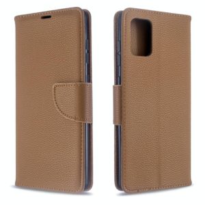For Galaxy A71 Litchi Texture Pure Color Horizontal Flip PU Leather Case with Holder & Card Slots & Wallet & Lanyard(Brown) (OEM)