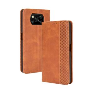 Xiaomi Poco X3 Pro / Poco X3 / Poco X3 NFCMagnetic Buckle Retro Crazy Horse Texture Horizontal Flip Leather Case with Holder & Card Slots & Photo Frame(Brown) (OEM)