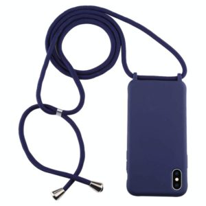 For iPhone XS Max Candy Color TPU Protective Case with Lanyard(Dark Blue) (OEM)