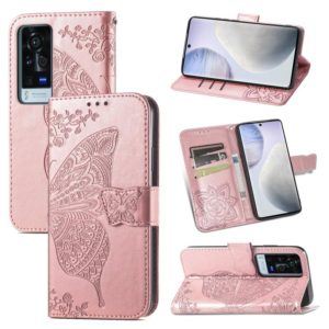 For vivo X60 Pro Butterfly Love Flowers Embossed Horizontal Flip Leather Case with Holder & Card Slots & Wallet & Lanyard(Rose Gold) (OEM)