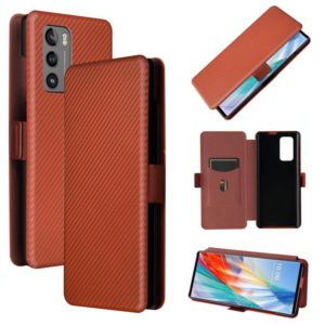 For LG Wing 5G with Buckle Carbon Fiber Texture Horizontal Flip TPU + PC + PU Leather Case with Card Slot(Brown) (OEM)