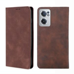For OnePlus Nord CE 2 5G Skin Feel Magnetic Horizontal Flip Leather Phone Case(Dark Brown) (OEM)