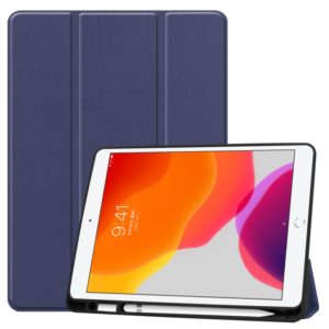 For iPad 10.2 2021 / 2020 / 2019 Custer Texture Horizontal Flip Smart TPU Leather Case with Sleep / Wake-up Function & Three-folding Holder & Pen Slot(Dark Blue) (OEM)