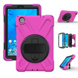 For Lenovo Tab M8 Shockproof Colorful Silicone + PC Protective Case with Holder & Hand Grip Strap & Shoulder Strap(Rose Red) (OEM)