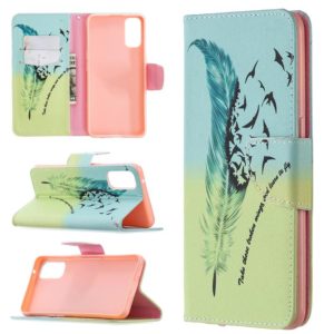 For OPPO Reno4 5G Colored Drawing Pattern Horizontal Flip Leather Case with Holder & Card Slots & Wallet(Feather Bird) (OEM)