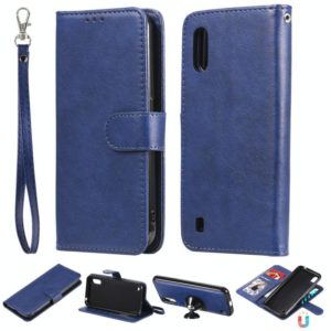 For Samsung Galaxy A01(EU Version) 2 in 1 Solid Color Detachable PU Leather Case with Card Slots & Magnetic Holder & Photo Frame & Wallet & Strap(Blue) (OEM)