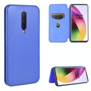 For OnePlus 8 Carbon Fiber Texture Horizontal Flip TPU + PC + PU Leather Case with Card Slot(Blue) (OEM)