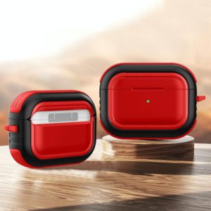 Wireless Earphones Shockproof TPU + PC Protective Case with Carabiner For AirPods Pro(Red+Black) (OEM)