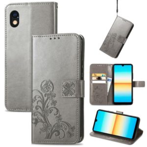 For Sony Xperia Ace III Four-leaf Clasp Embossed Buckle Leather Phone Case(Gray) (OEM)