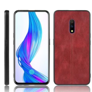 For Oppo Realme X Shockproof Sewing Cow Pattern Skin PC + PU + TPU Case(Red) (OEM)