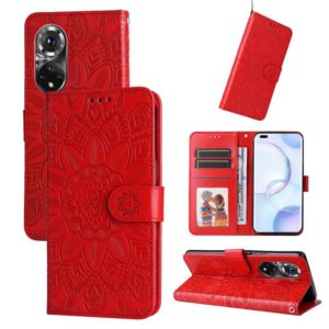 For Honor 50 Pro / Huawei nova 9 Pro Embossed Sunflower Leather Phone Case(Red) (OEM)