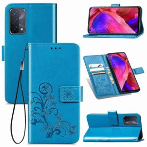 For OPPO A93 5G Four-leaf Clasp Embossed Buckle Mobile Phone Protection Leather Case with Lanyard & Card Slot & Wallet & Bracket Function(Blue) (OEM)