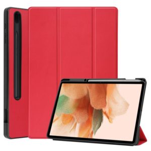 For Samsung Galaxy Tab S7 Lite T730 / T735 / Tab S7 FE T736 Custer Pattern Pure Color TPU Smart Tablet Holster with Sleep Function & 3-Fold Holder & Pen Slot(Red) (OEM)