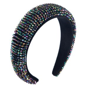Gold Velvet Ladies Luxury Headband Handmade Beaded Sponge Widen Brim Headband(Black Color) (OEM)