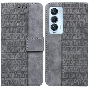 For Tecno Camon 18 Premier Geometric Embossed Leather Phone Case(Grey) (OEM)
