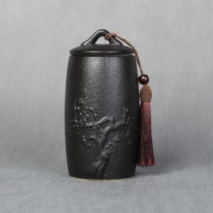 Plum Flower Pattern Stoneware Tea Cans Storage Tanks Ceramic Tea Set Tea Ceremony Accessories(Black) (OEM)