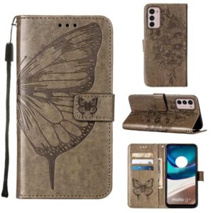 For Motorola Moto G42 Embossed Butterfly Flip Leather Phone Case(Grey) (OEM)