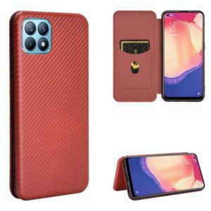 For OPPO Reno4 SE Carbon Fiber Texture Horizontal Flip TPU + PC + PU Leather Case with Card Slot(Brown) (OEM)