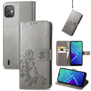 For Wiko Y82 Four-leaf Clasp Embossed Buckle Leather Phone Case(Gray) (OEM)