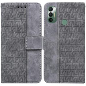 For Tecno Spark 7 Geometric Embossed Leather Phone Case(Grey) (OEM)