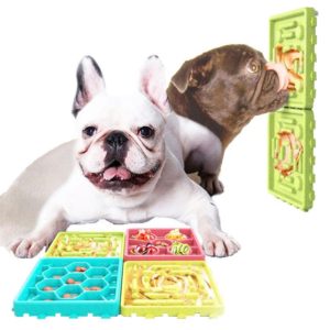 4pcs /Set Red and Blue With Green Dog Choking Prevention Slow Food Bowl Licking Combo Plate (OEM)