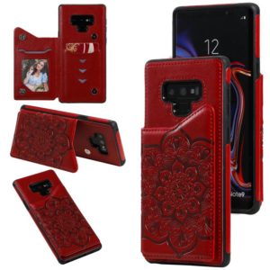 For Samsung Galaxy Note9 Flower Embossing Pattern Shockproof Protective Case with Holder & Card Slots & Photo Frame(Red) (OEM)