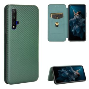 For Huawei Honor 20 / nova 5T Carbon Fiber Texture Horizontal Flip TPU + PC + PU Leather Case with Card Slot(Green) (OEM)