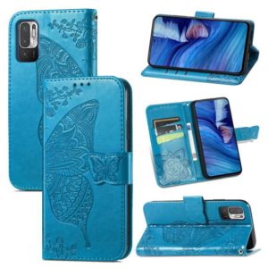 For Xiaomi Redmi Note10 5G Butterfly Love Flowers Embossed Horizontal Flip Leather Case with Holder & Card Slots & Wallet & Lanyard(Blue) (OEM)