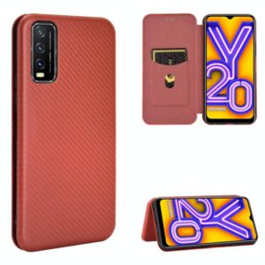 For Vivo Y20 / Y20i (Indian) Carbon Fiber Texture Horizontal Flip TPU + PC + PU Leather Case with Card Slot(Brown) (OEM)
