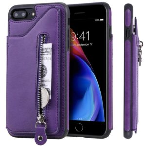 For iPhone 8 Plus / 7 Plus Solid Color Double Buckle Zipper Shockproof Protective Case(Purple) (OEM)
