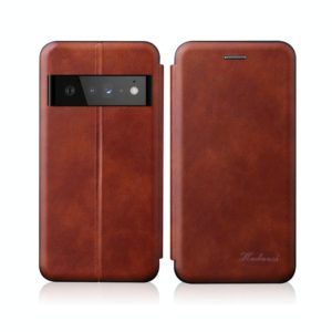 For Google Pixel 6 Pro Integrated Voltage Retro Texture Magnetic Leather Case with Card Slot & Holder(Brwon) (OEM)